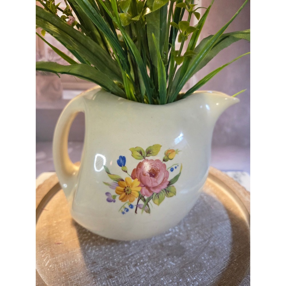 Vintage Floral water jug Cream Color USA Ceramic Rose Flower Decor Farmhouse - Picture 10 of 13